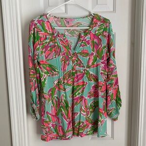 Lilly Pulitzer Vibrant Leaf Print Blouse - Pink and Green